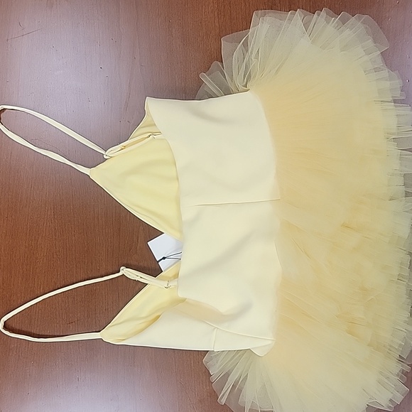 💛🆕️Zara XS Yellow Stretch Tulle Ruffle Hem Crop Top 4772/005 - Picture 9 of 9